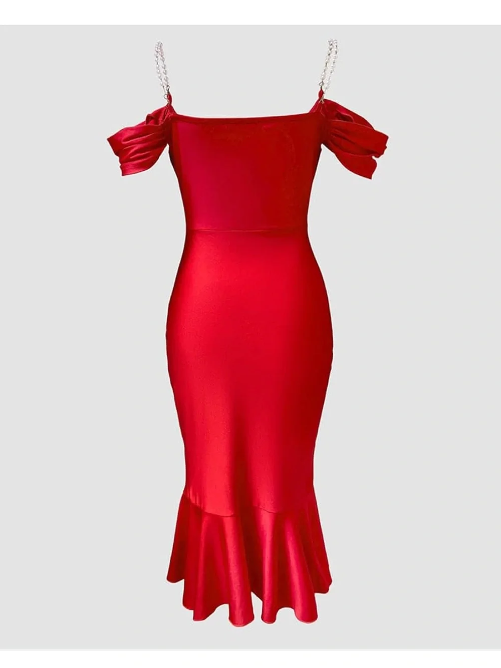 Off-Shoulder Red Midi Dress with Ruffle Hem